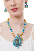 Peacock Plume Terracotta Necklace Set