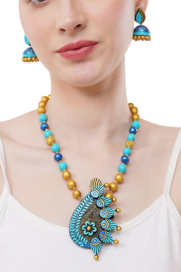 Peacock Plume Terracotta Necklace Set