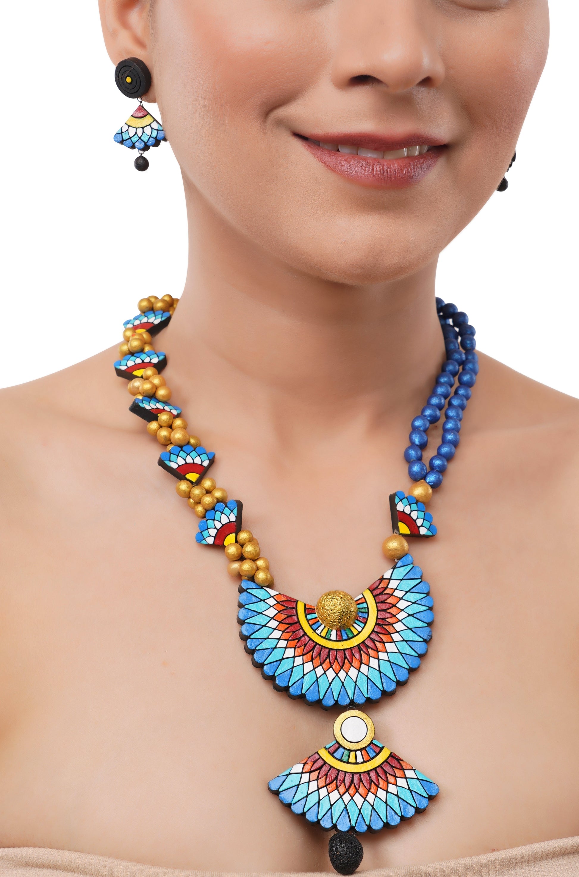 Horizon Blue Clay Temple Necklace Set