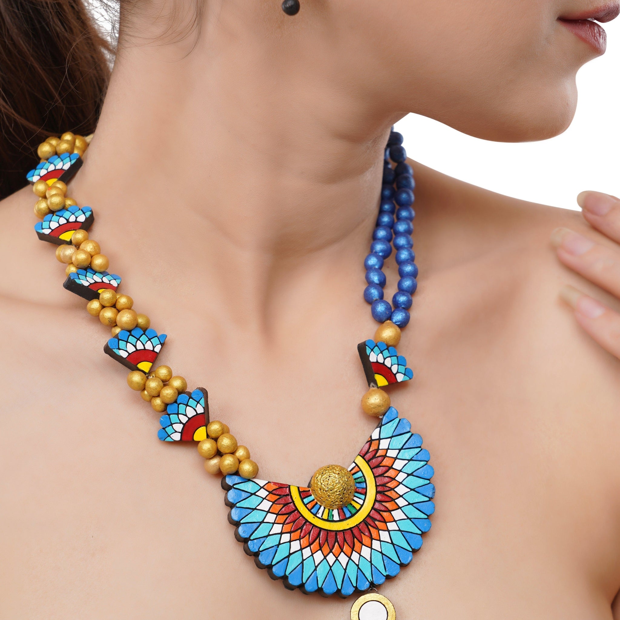 Horizon Blue Clay Temple Necklace Set